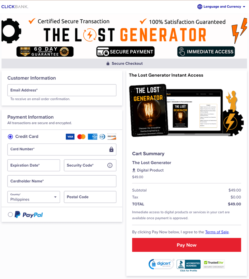 The Lost Generator Order Page